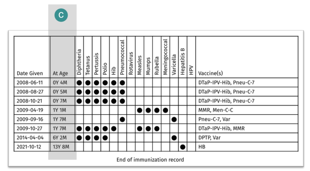 Immunization History Chart